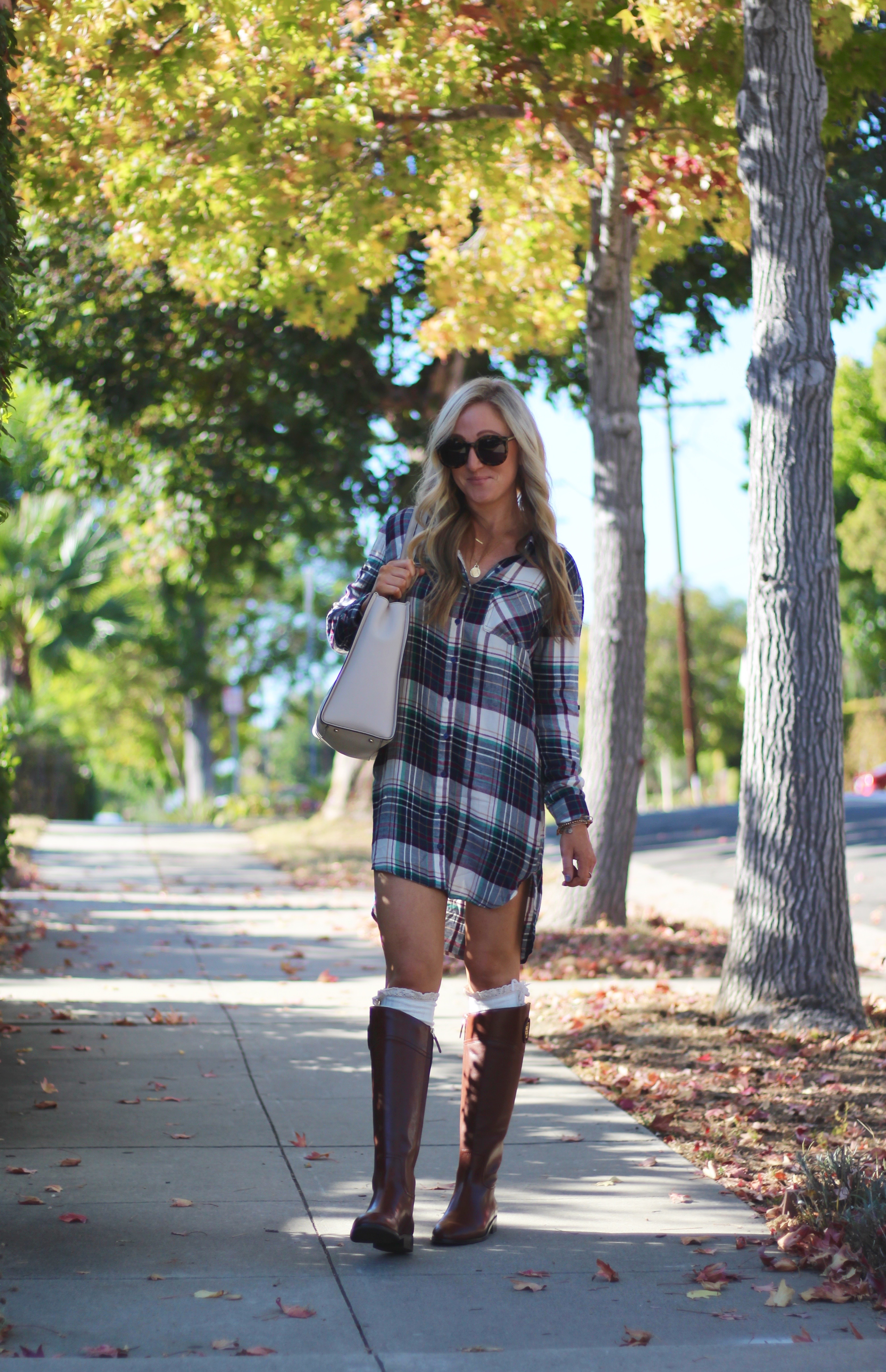 plaid dress and boots